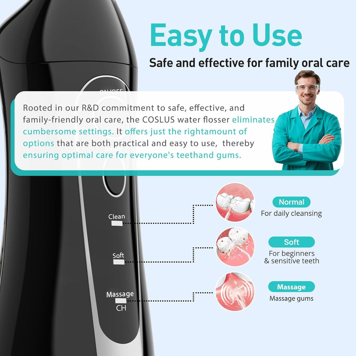 COSLUS ADA Accepted C20 Water Dental Flosser Teeth Pick, 300ML Larger Tank