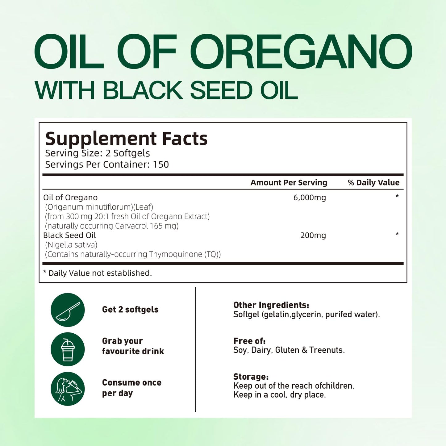 VivoNu Oil of Oregano Capsules, Balanced Oil of Oregano with Black Seed Oil, Organic OreganoOil Softgels,Carvacrol,Thymoquinone, Non-GMO (600pcs/2Bags)