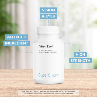 Supersmart - Affron Eye - Saffron Extract - Standardized to 3% Crocin | Non-GMO & Gluten Free - 90 Vegetarian Capsules