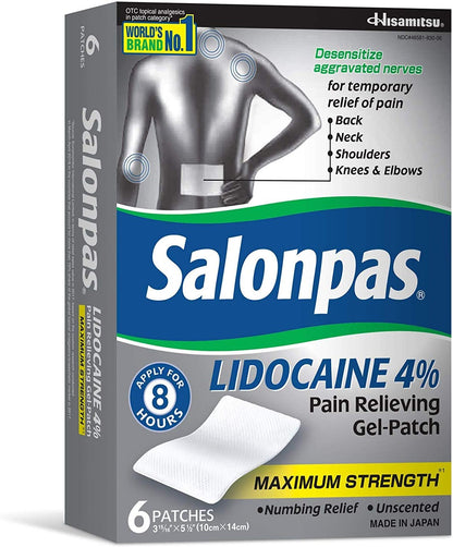 Salonpas LIDOCAINE (5 Pack Bundle) Pain Relieving Maximum Strength Gel Patch!