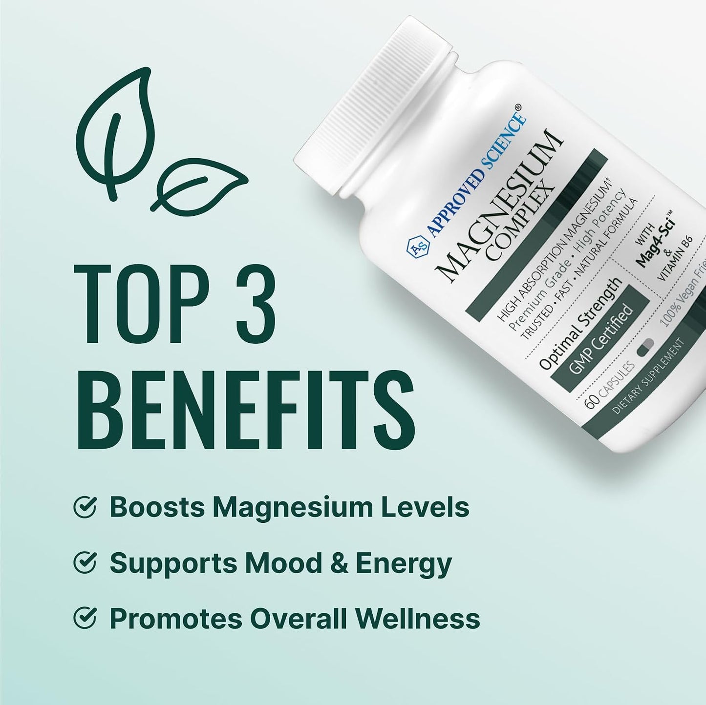 Approved Science Magnesium Complex - Magnesium Bisglycinate, Malate, Citrate, and Oxide, Heart, Headaches, Cramps, Energy - High Absorption - 60 Capsules - 1 Month Supply - Non-GMO - Vegan