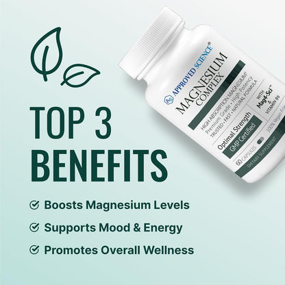 Approved Science Magnesium Complex - Magnesium Bisglycinate, Malate, Citrate, and Oxide, Heart, Headaches, Cramps, Energy - High Absorption - 60 Capsules - 1 Month Supply - Non-GMO - Vegan