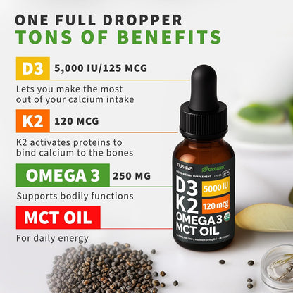 NUSAVA Vitamin B12 Liquid Drops and Unflavored D3 K2 Bundle — Daily Wellness Liquid Vitamins for Energy & Immune Support — Non-GMO, Gluten-Free, 2pk Each