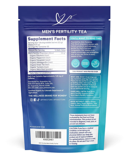 BlueStork Organic Fertility Tea for Men, Mint, 15 Sachets | Organic Fertility Supplements for Men - Green Tea, Maca Root, and Ginkgo Biloba - Male Reproductive Health