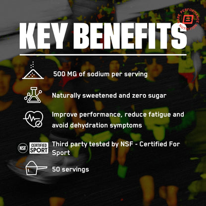 BARE PERFORMANCE NUTRITION BPN Electrolytes Hydration Drink Mix | Sugar Free Electrolyte Powder | 500mg Sodium per Serving | Naturally Sweetened | Lemon Lime, 50 Servings | Zero Sugar, 500mg Sodium per Serving, Naturally Sweetened