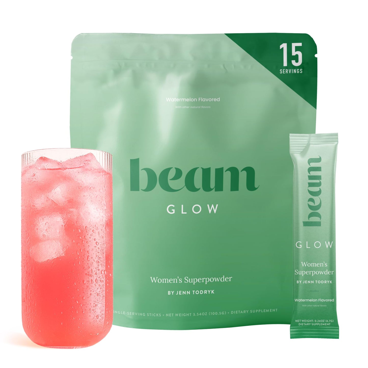 BEAM Glow Hormone Support & Cortisol Supplement for Women - Daily Vitamins for Women with Ashwagandha, Selenium, Zinc, Vitamin A, Biotin for Cycle Health, Mood & Energy, Strawberry Kiwi, 15 Servings