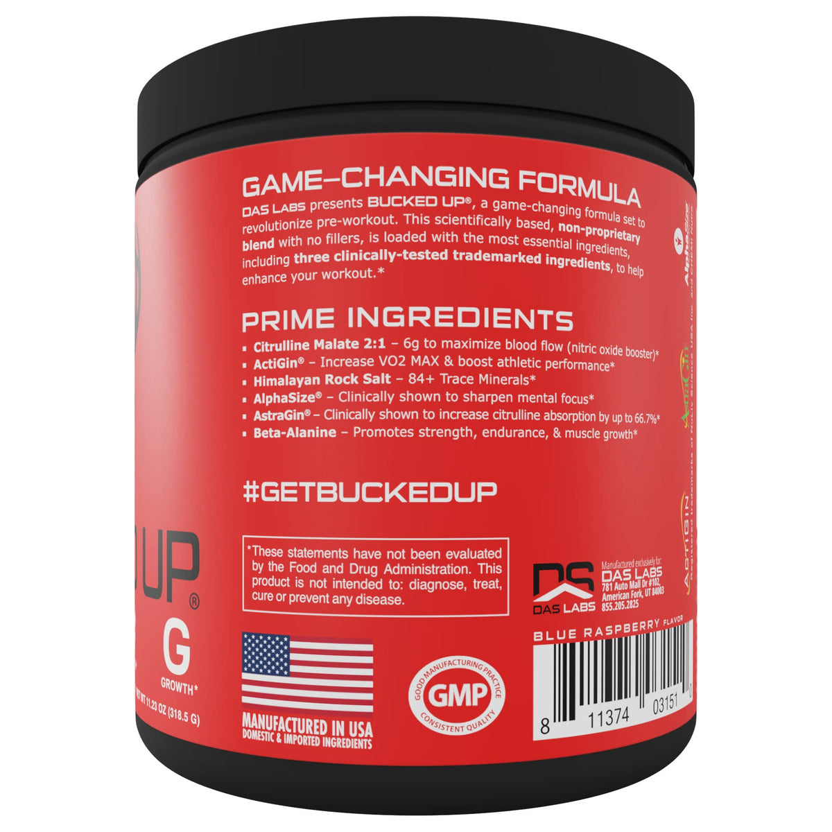 Bucked Up Pre Workout 6 Grams Citrulline, 2 Grams Beta Alanine, and 3 Other Registered