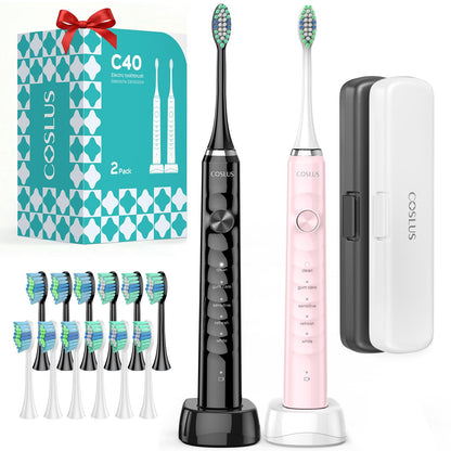 COSLUS C40 Sonic Electric Toothbrush for Adults & Family, Black, 1PC