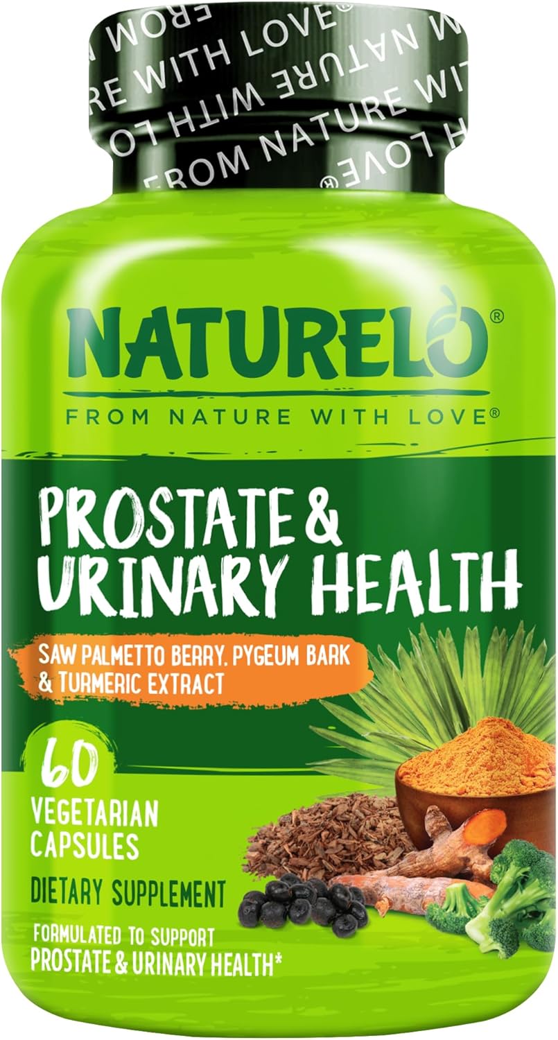 NATURELO Prostate & Urinary Health, Comprehensive Formula with Saw Palmetto, Pygeum, Tumeric, Plant Sterols, Broccoli and Lycopene, 60 Vegetarian Capsules