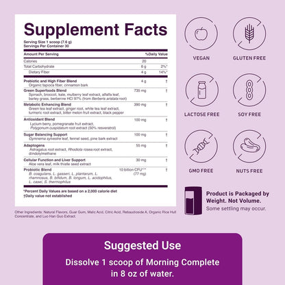 ACTIVATEDYOU Morning Complete Daily Wellness Greens Superfood Drink Mix for Gut Health w/Prebiotics, Probiotics, Antioxidants, Green Superfoods, 10 Billion CFUs, 30 Servings (Citrus)