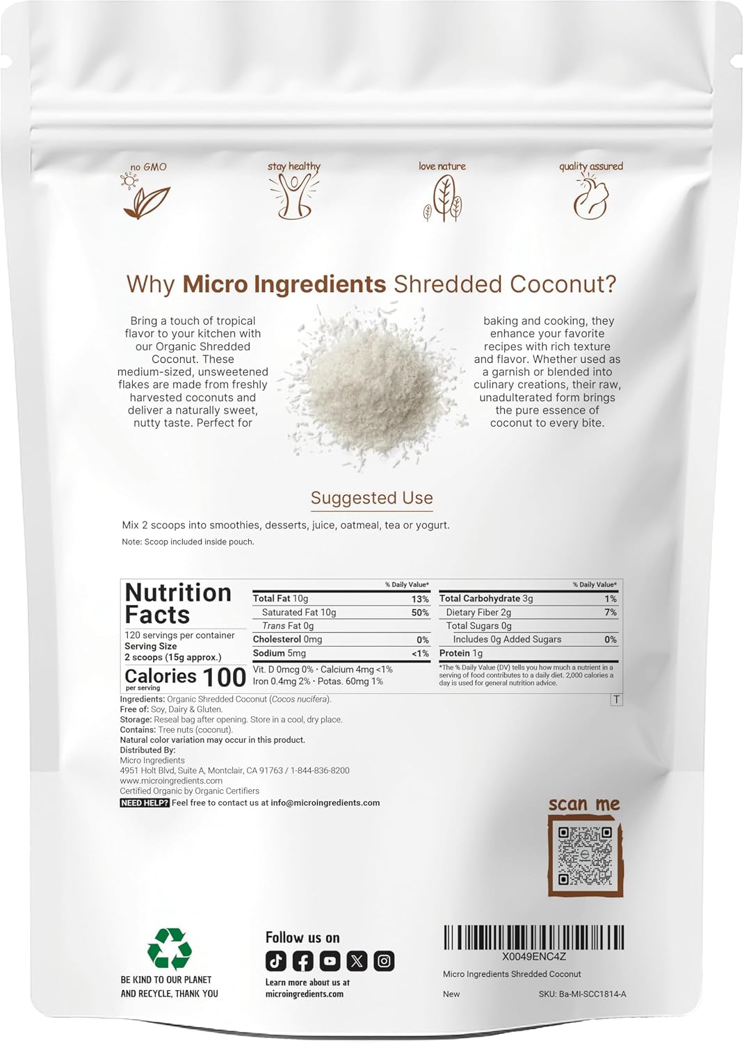 Organic Shredded Coconut Flakes, 4lbs | Raw Unsweetened Flavor, Medium Sized | Great for Baking, Smoothies, or Garnish | Non-GMO, Sugar Free, Keto Friendly