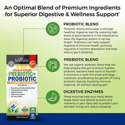 Prebiotics and Probiotic with Whole Food Enzymes for Adults Women & Men