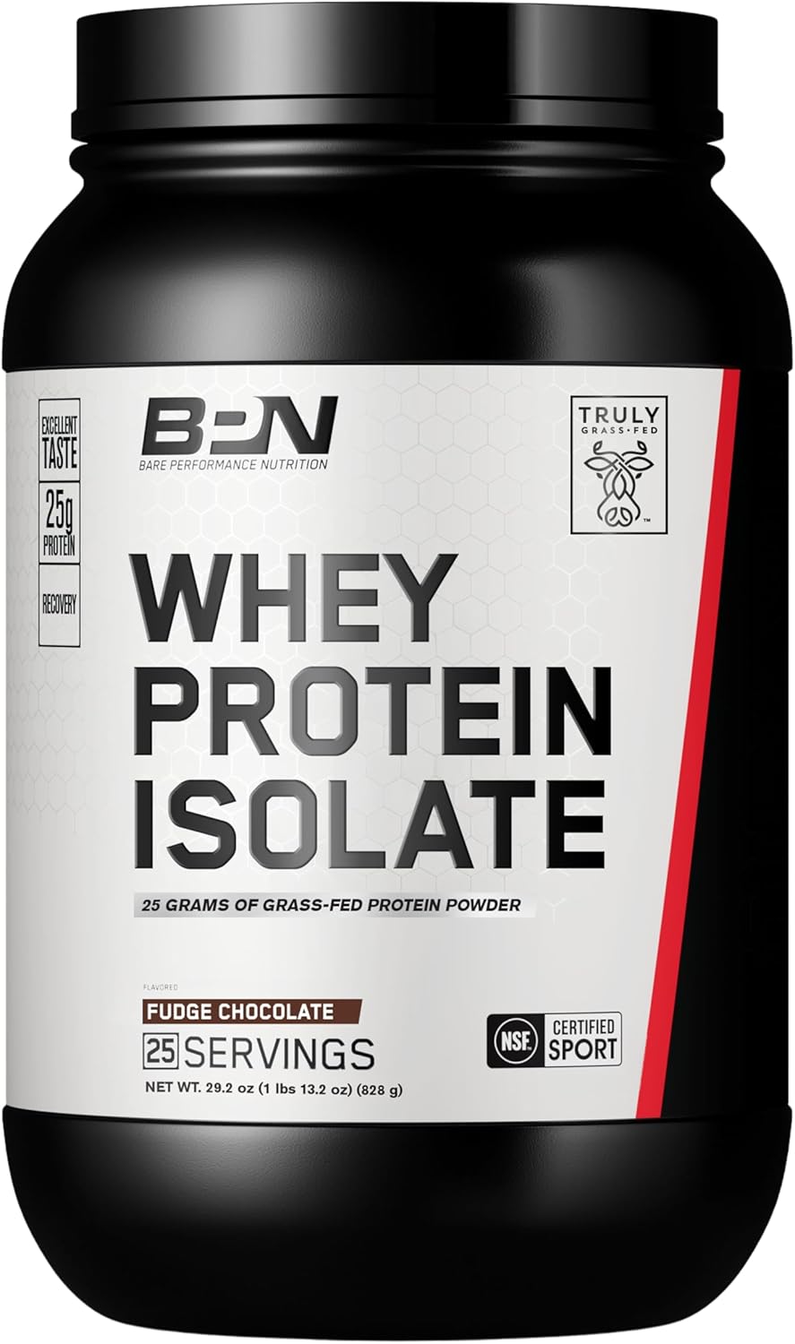 BARE PERFORMANCE NUTRITION, BPN Whey Protein Isolate, Fudge Chocolate, 25g Protein per Serving, 25 Servings