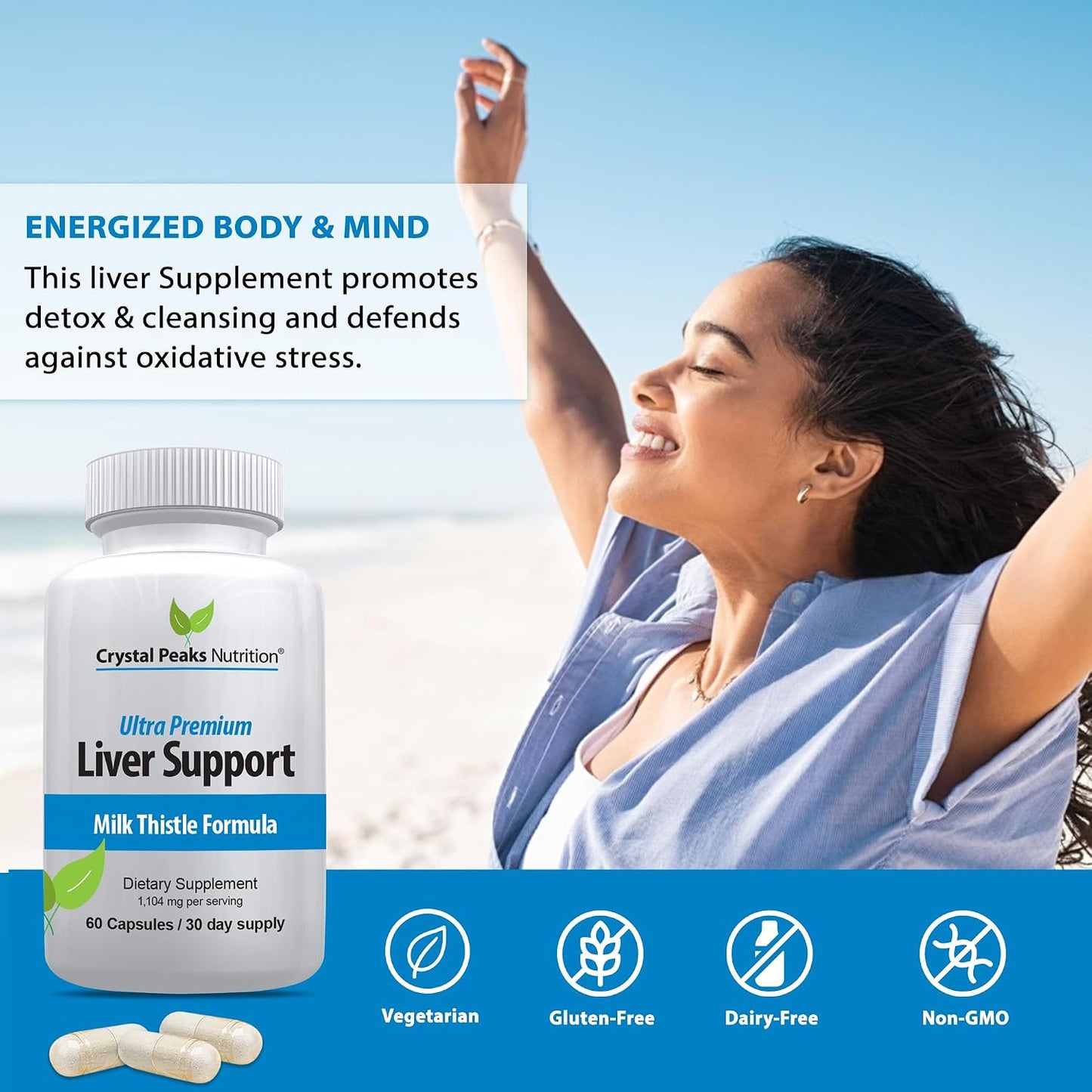 Liver Support Formula - 22 Herbs Support Supplement: Milk Thistle Extract, Silymarin, N-Acetyl Cysteine, Beetroot, Artichoke, Dandelion, Chicory. 60 Capsules 30 Day Supply
