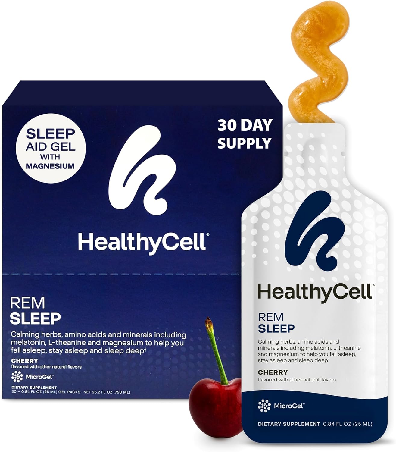 Healthycell REM Sleep Aid Liquid Gel Supplement for Adults - 30 Gel Packs | Extra Strength, Deep Sleep Supplement with Melatonin, Magnesium, L-Theanine, GABA & Natural Calming Herbs - 30 Gel Packs