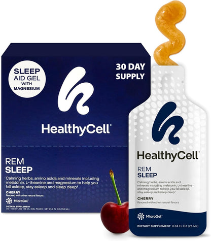 Healthycell REM Sleep Aid Liquid Gel Supplement for Adults - 30 Gel Packs | Extra Strength, Deep Sleep Supplement with Melatonin, Magnesium, L-Theanine, GABA & Natural Calming Herbs - 30 Gel Packs