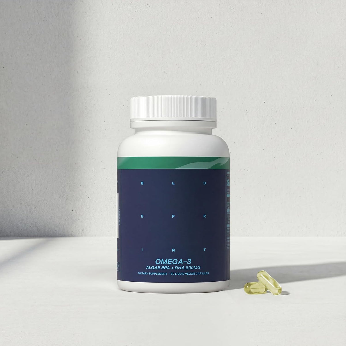 Blueprint Bryan Johnson Omega-3 - Vegan Algae Omega 3 Supplement with EPA/DHA - 800mg Plant-Based for Brain, Heart & Joint Support - High Absorption Triglyceride Form - 1:1 EPA/DHA