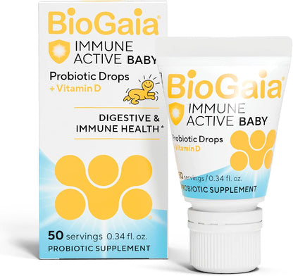 BioGaia Immune Active Baby Probiotic Drops + Vitamin D | Immune & Digestive | Pediatrician-Recommended | Supports Immune Health | Promotes Digestive Health & Regularity | Baby & Toddlers | 50 Day Supply