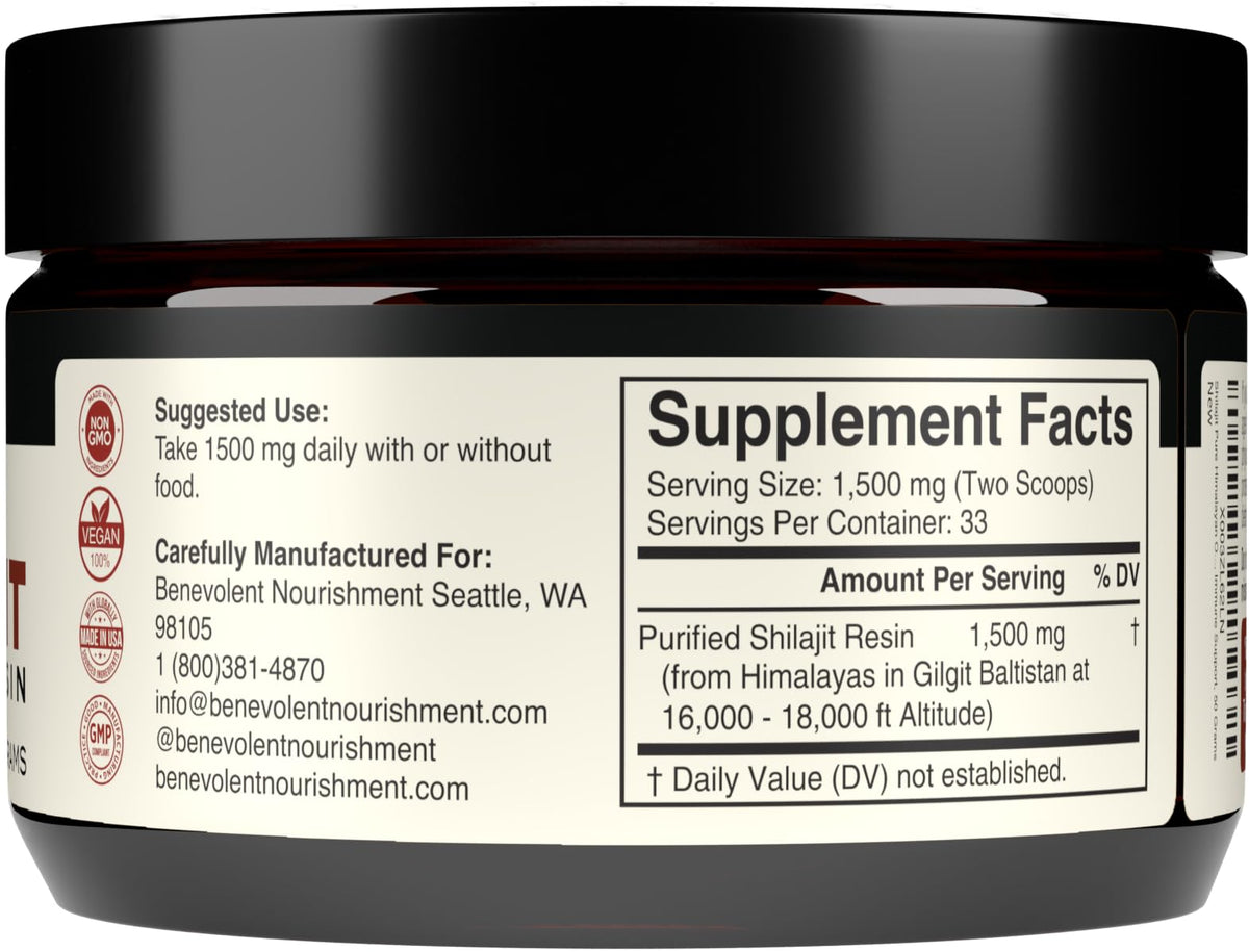 Pure Himalayan Shilajit Resin Supplement | 1500mg + 40% Fulvic Acid (Maximum Potency)