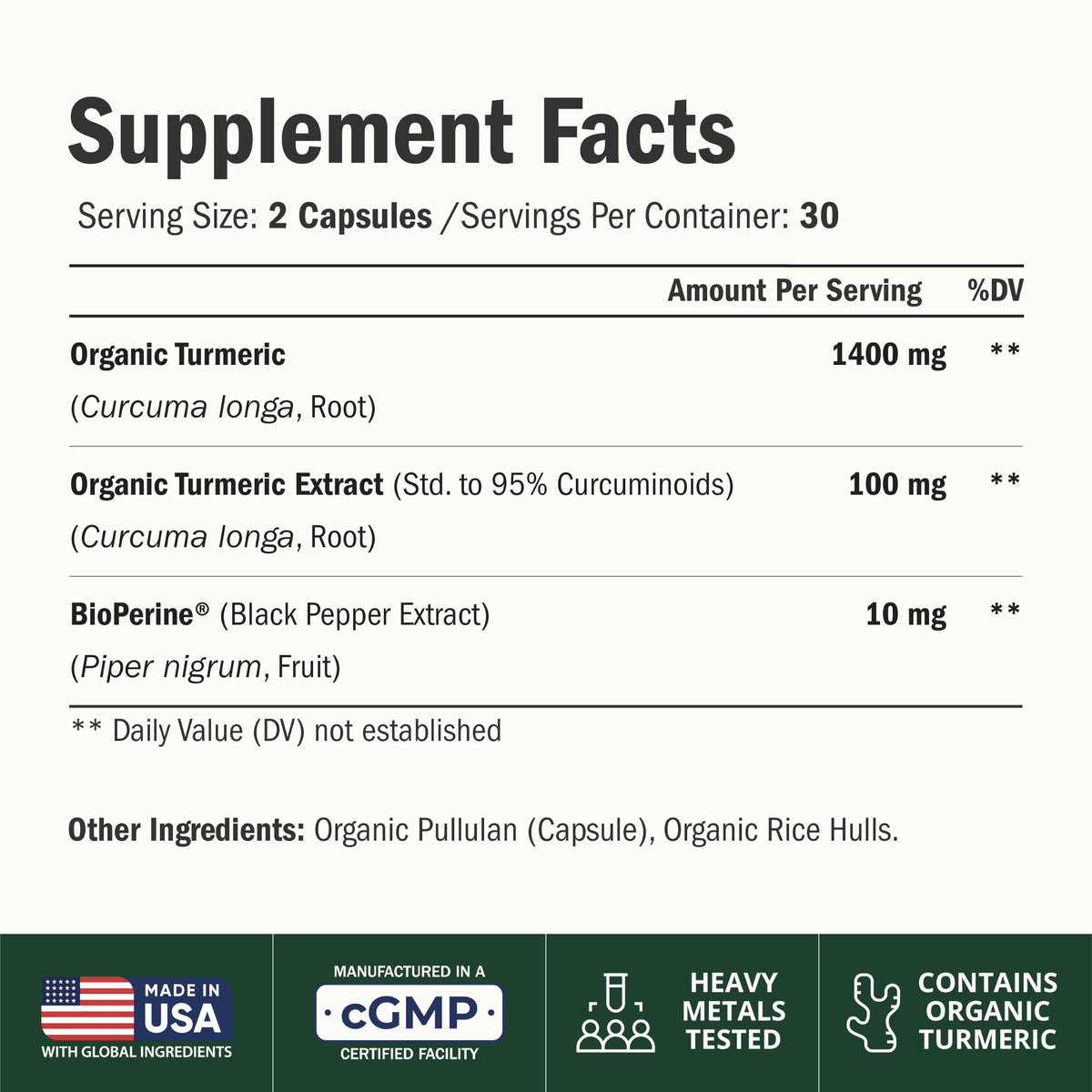 Turmeric Curcumin Supplement – 1200mg Organic Turmeric + BioPerine. 60 Caps