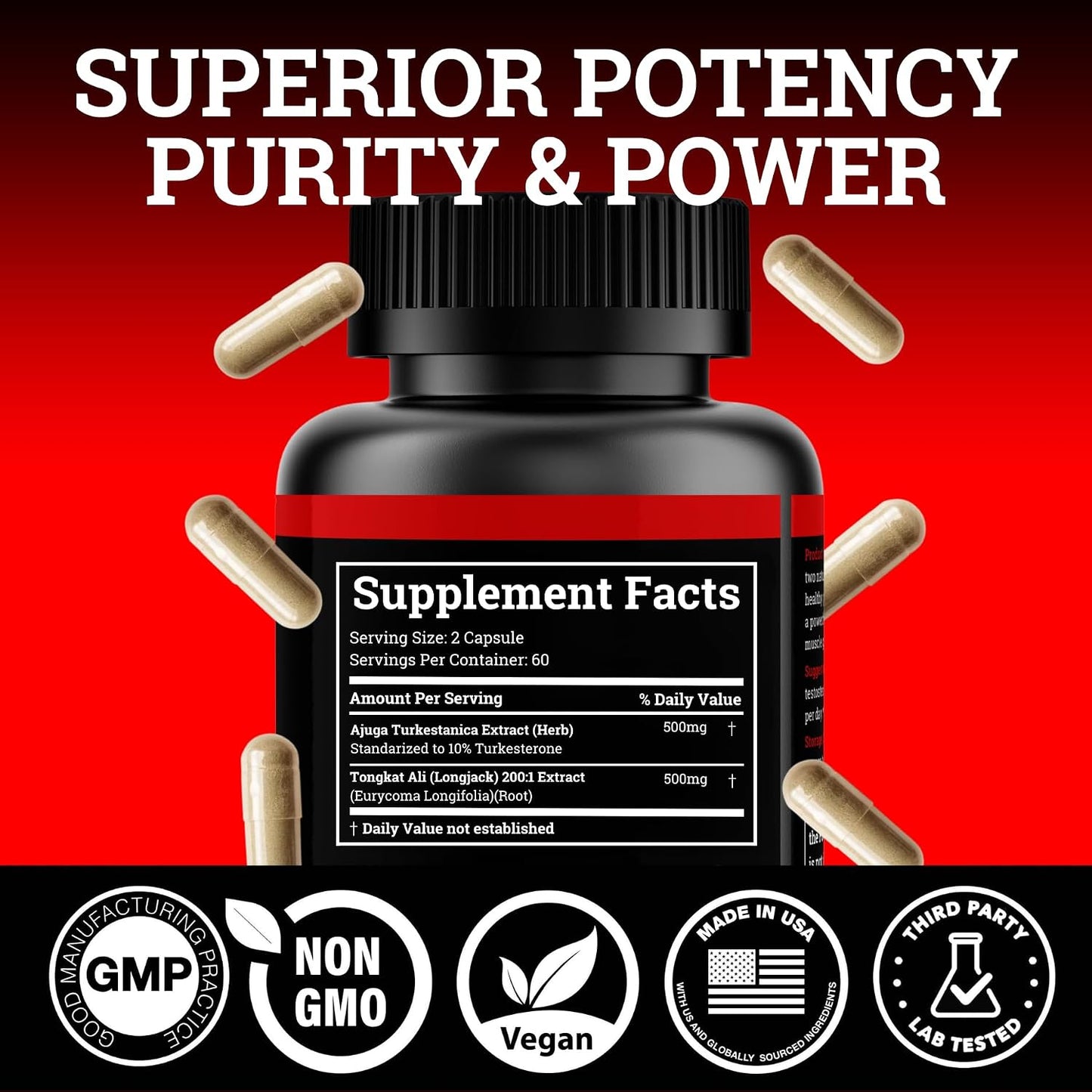 Black Forest Turkesterone Tongkat Ali Supplement 1000mg per Serving (Max Purity 95%) Turkesterone Supplement for Men (Tongkat Ali for Men Longjack 200:1) Similar to Tongkat Ali Fadogia Agrestis