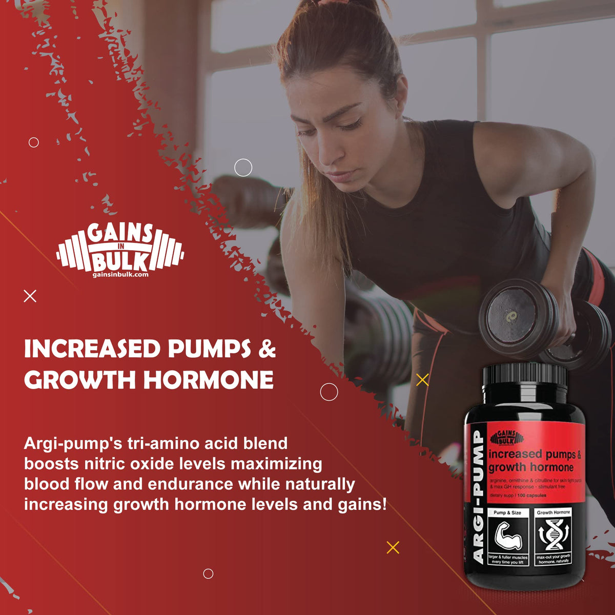 Gains in Bulk, Argi Pump, L-Arginine Nitric Oxide Booster with L-Citrulline and L-Ornithine