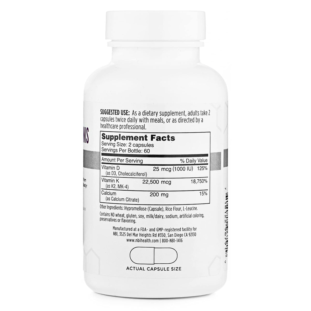 NBI Osteo-K Bone Support - Mini | Vitamin D & K Complex with Calcium Citrate Supplement