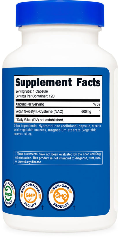 Nutricost N-Acetyl L-Cysteine (NAC) 600mg, 180 Capsules | GMO-Free And Gluten Free