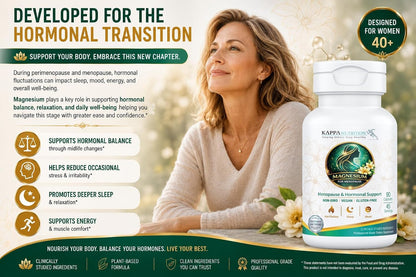 Kappa Nutrition® Magnesium for Menopause | Menopause & Hormonal Support for Women 40+ | Albion® Magnesium Biocomplex | Supports Calm, Sleep & Muscle Relaxation | Vegan | 90 Capsules (45 Servings)