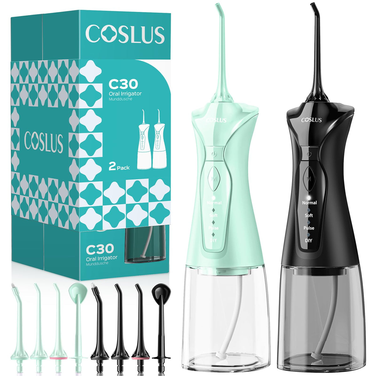 COSLUS C30 Water Dental Flosser, Upgraded DIY Mode, Black, 1Pcs
