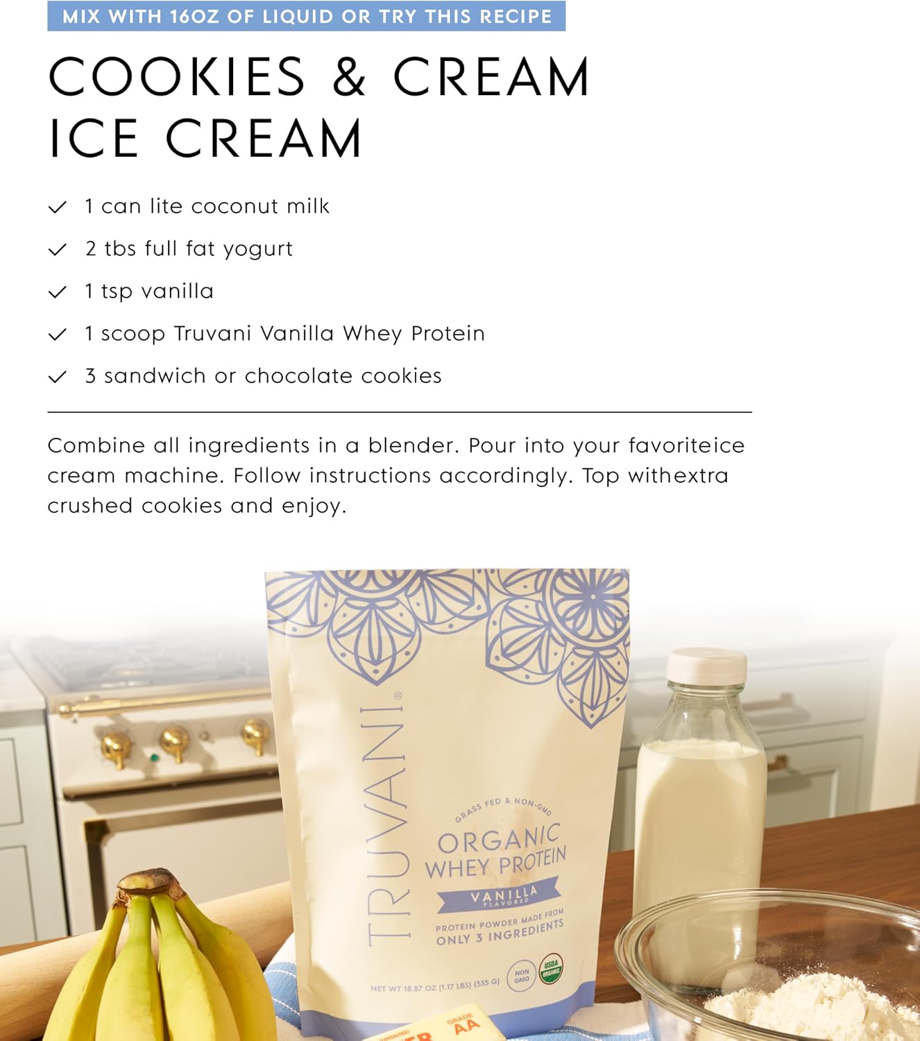 Truvani Organic Whey Protein Powder | Vanilla | 20 Servings | 20g Grass Fed Whey Protein | USDA Organic & Non-GMO | Gluten Free | No Gums, No Soy, No Stevia, No Added Sugars