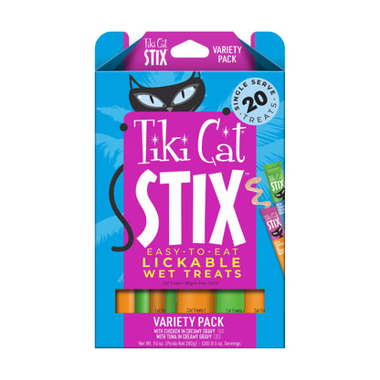 Tiki Cat Stix Mousse Treats, Single Serve Indulgent Lickable Treat or Dry Food Topper, Variety Mega Jar, 0.5 oz. Servings (50 Count)