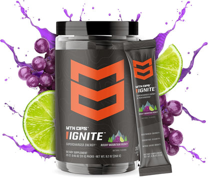 MTN OPS Ignite Trail Packs + Enduro Rocky Mountain Rickey Bundle, Portable Energy + Nitric Oxide Endurance Stack, 200mg Caffeine to-Go Packets + Stimulant-Free Performance