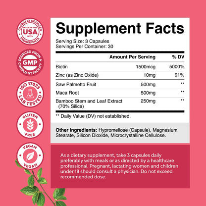 Saw Palmetto for Women 500mg - DHT Blocker for Women 30-Day Supply - Hair Vitamins for Hair Loss Supplement - Saw Palmetto Extract Capsules with Maca Root & Biotin - 90 Count