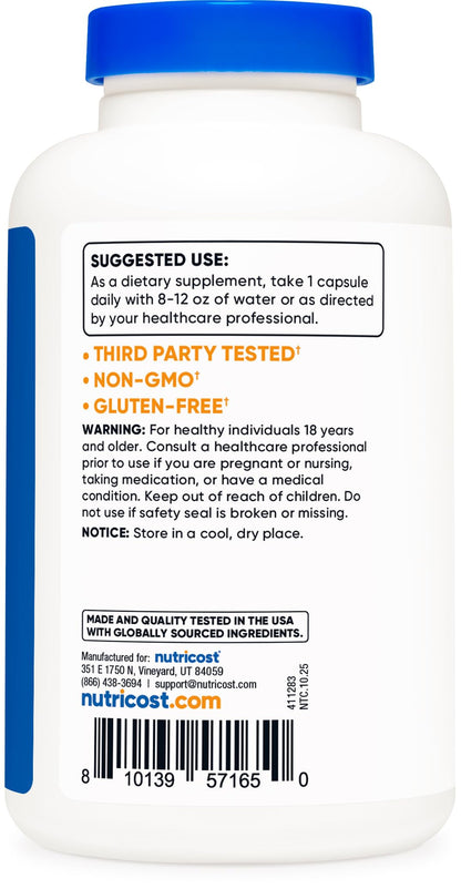 Nutricost N-Acetyl L-Cysteine (NAC) 600mg, 180 Capsules | GMO-Free And Gluten Free