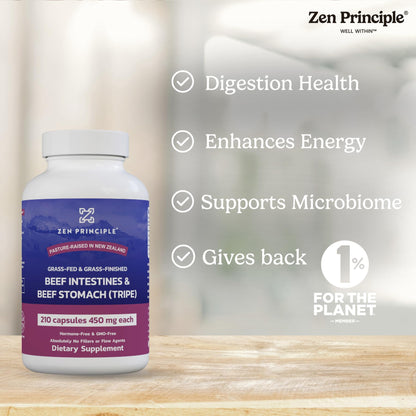 Zen Principle Grass Fed Beef Intestines with Stomach (Tripe) Supplement, Supports Digestive Health and Gut Balance, Supports Acid Reflux Balance, Natural Intestine Wellness, 2-Pack, 420 Capsules.