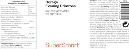 Supersmart - Borage & Evening Primrose (High Potency) - GLA Oil Gamma Linolenic Acid Cold Pressed - with Vitamin E, Borage Oil & Evening Primrose Oil Supplement | Non-GMO & Gluten Free - 120 Softgels