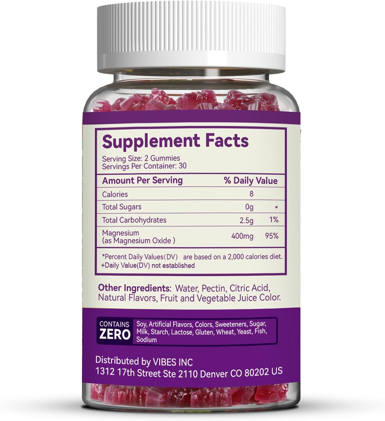 Magnesium Oxide Gummies 400mg - Magnesium Gummies for Women & Adults | Chewable Magnesium Supplement for Nerve & Muscle Support* | Sugar-Free, Vegan | 60 Gummies