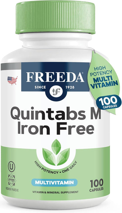 FREEDA One Daily Multivitamin Without Iron - Quintabs-M - 100 Capsules | Iron-Free Multivitamin - Supporting Balanced Nutrition & GLP-1 Health for Men & Women - Complete Daily Vitamins