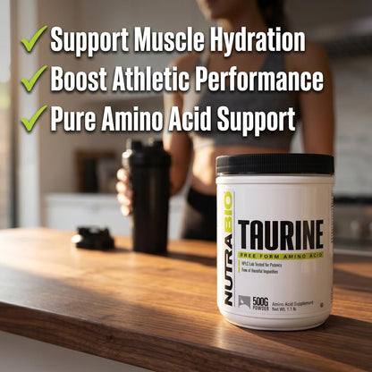 NutraBio Taurine Powder 500g | Pure Free-Form L-Taurine Amino Acid Supplement | Supports Cellular Health, Energy, and Wellness | Non-GMO, USP Grade