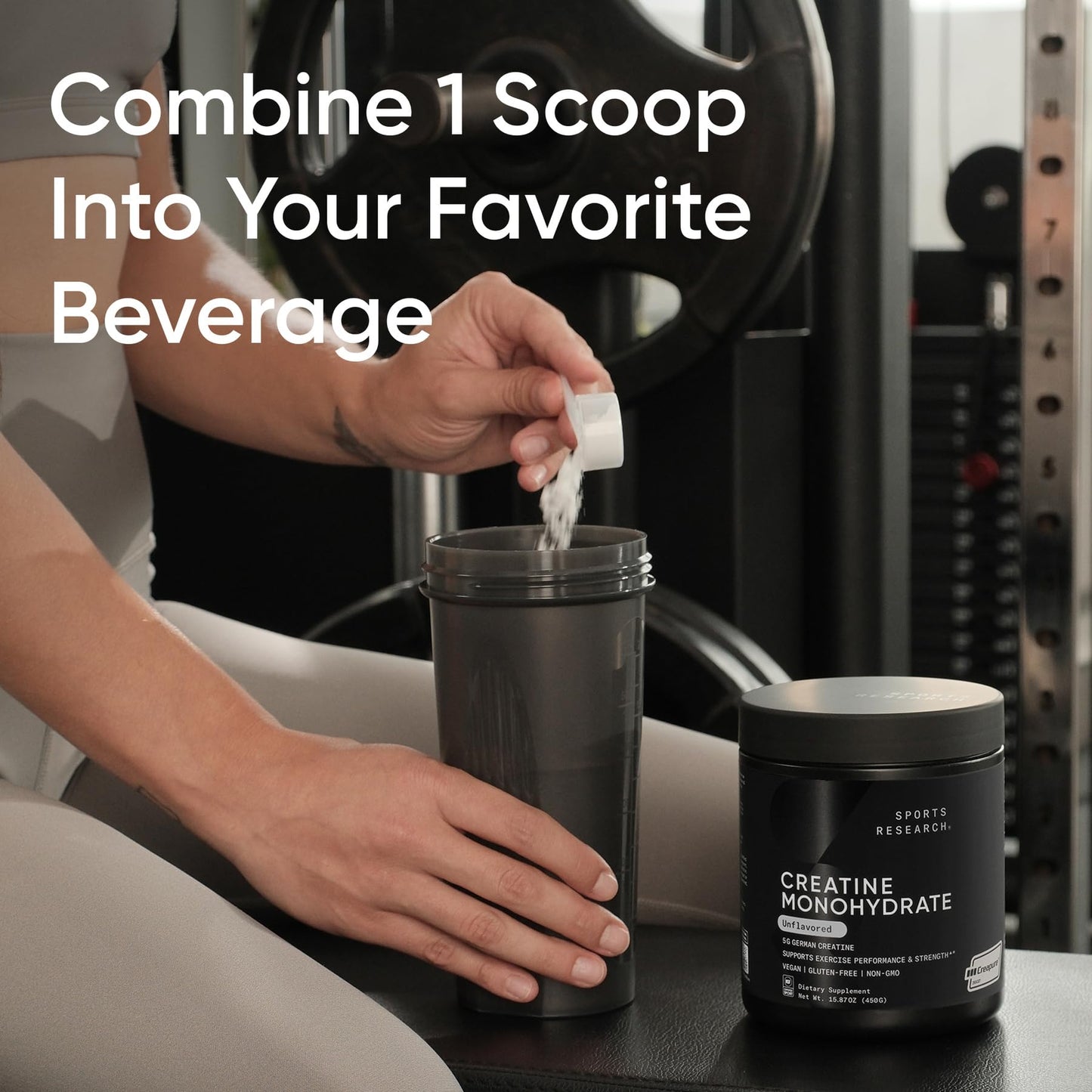 Sports Research Creatine Monohydrate - Gain Lean Muscle, Improve Performance and Strength and Support Workout Recovery* - 5 g Micronized Creatine - 17.64 oz