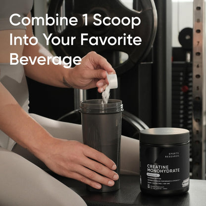 Sports Research Creatine Monohydrate - Gain Lean Muscle, Improve Performance and Strength and Support Workout Recovery* - 5 g Micronized Creatine - 17.64 oz