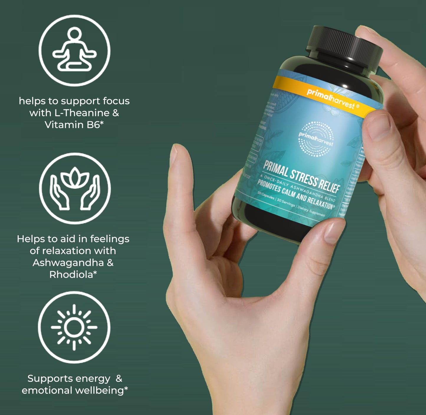 Primal Harvest Stress Relief – Daily Supplement, Gluten, Soy & Dairy Free