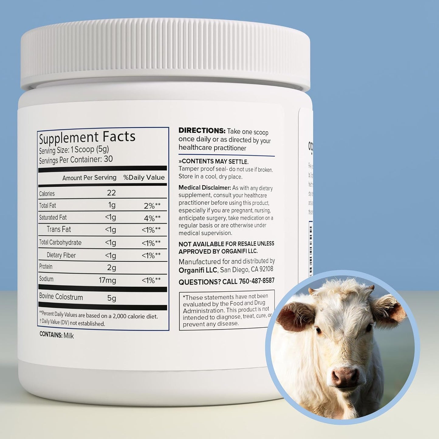 Organifi Bovine Colostrum Powder - Grass-Fed, USA-Sourced Colostrum Supplement for Gut Health, Immune Support and Recovery