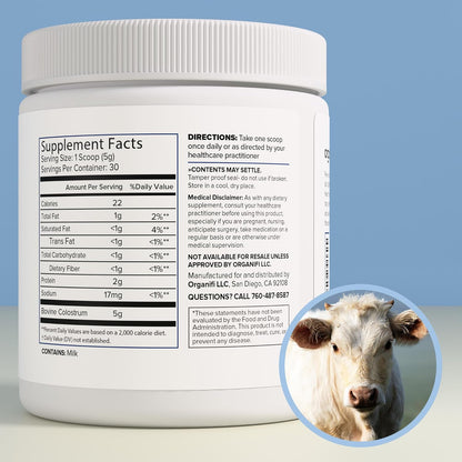 Organifi Bovine Colostrum Powder - Grass-Fed, USA-Sourced Colostrum Supplement for Gut Health, Immune Support and Recovery