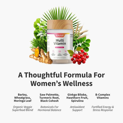 Snap Supplements Daily Multivitamin for Women, 60 Capsules | Daily Vitamins for Women with Minerals, Greens & Vegetables, Added Herbal Support Blends, Antioxidant Support, Non-GMO