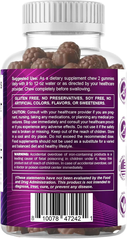 Vitamatic Iron 65 mg with Vitamin C - 60 Vegan Gummies, Made in USA | 65 mg Iron Per Serving, Natural Grape Flavor, Pectin Based, Gluten Free, Non-GMO