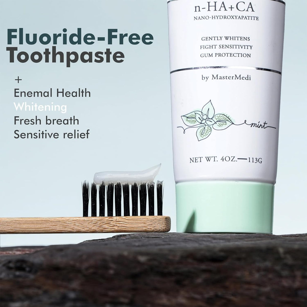 MasterMedi Nano Hydroxyapatite Toothpaste with Xylitol – Fluoride & SLS Free, Remineralizing Formula for Whitening, Sensitive Teeth, Enamel Repair & Strength, Magic Mint, 4 oz (Pack of 1)