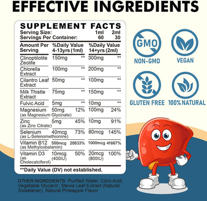 Zeolite Detox for Kids and Adults, Zeolite Clinoptilolite Liquid Drops with Chlorella, Magnesium, Zinc, Methy Vitamin B12 & D3, Gut Liver Detox Cleanse, Immunity, Pineapple Flavor 4 Fl Oz