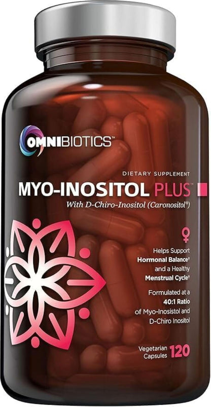 OmniBiotics Myo-Inositol & D-Chiro Inositol Supplement with 40:1 Ratio for Hormone Balance for Women - Women Supplement to Support Reproductive Health & Ovarian Function. Non-GMO - 120 Vegan Capsules